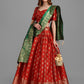 Lorenvalley Fashion Red Brocade Fabric Lehenga & Unstitched Blouse With Dupatta | Swadesiicart