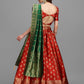 Lorenvalley Fashion Red Brocade Fabric Lehenga & Unstitched Blouse With Dupatta | Swadesiicart