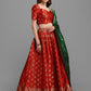Lorenvalley Fashion Red Brocade Fabric Lehenga & Unstitched Blouse With Dupatta | Swadesiicart