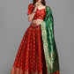 Lorenvalley Fashion Red Brocade Fabric Lehenga & Unstitched Blouse With Dupatta | Swadesiicart