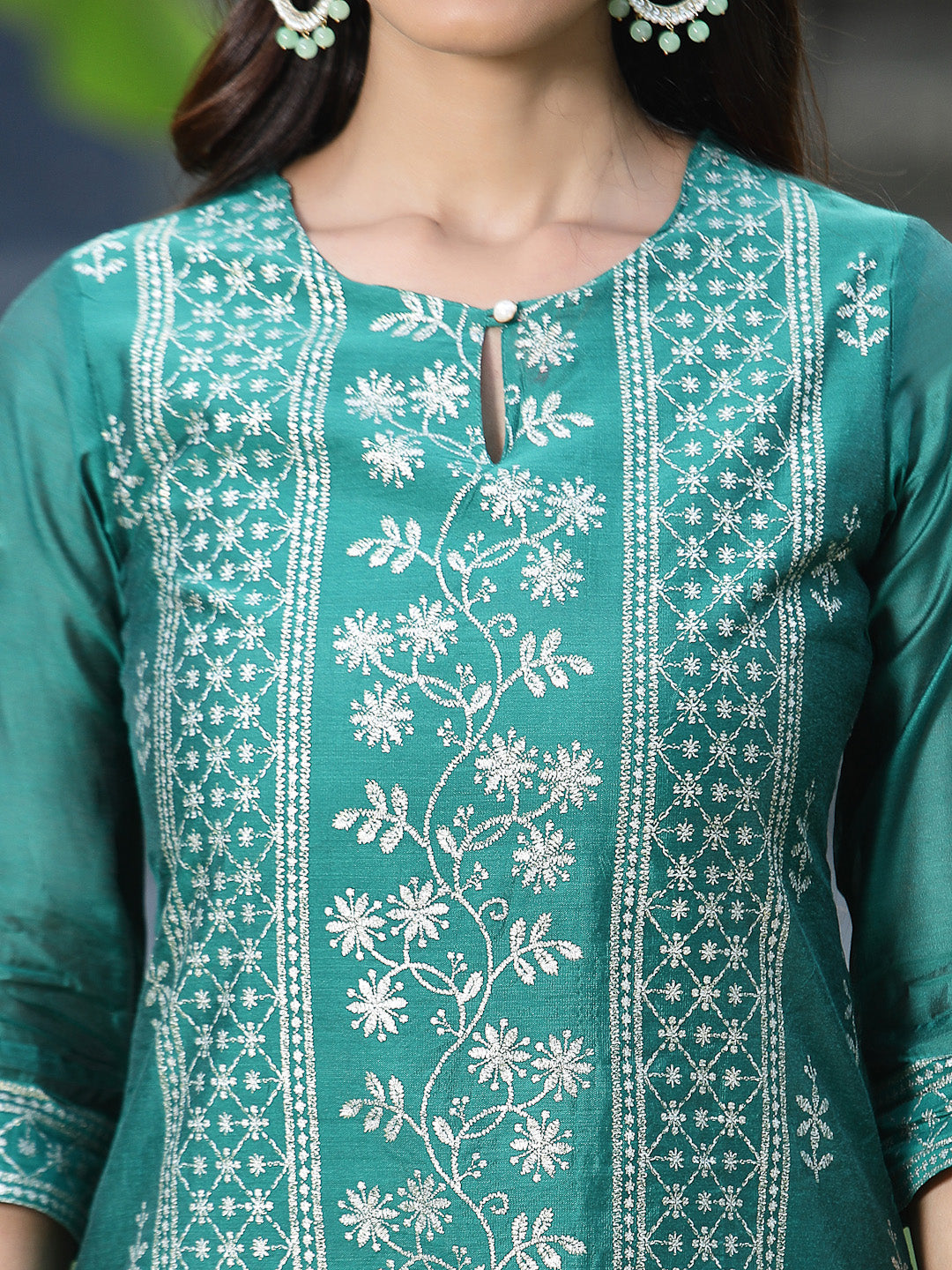 Juniper Womens Ramagreen Modal Chanderi Foil Printed Straight Kurta | Swadesiicart