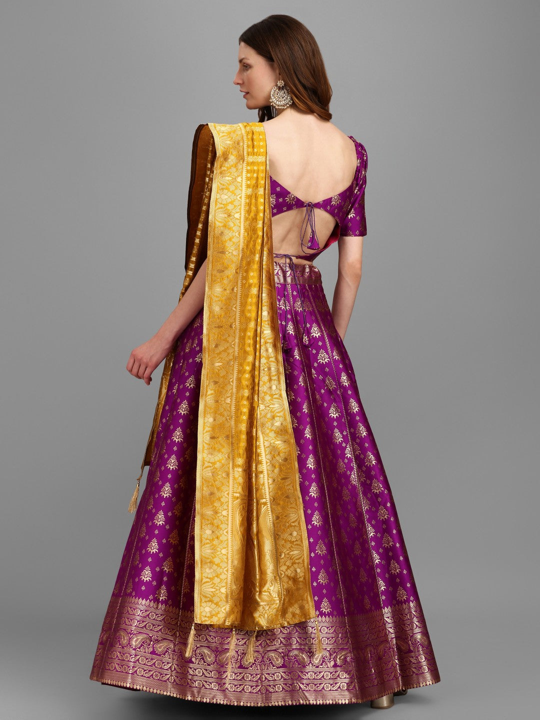 Lorenvalley Fashion Purple Brocade Fabric Lehenga & Unstitched Blouse With Dupatta | Swadesiicart