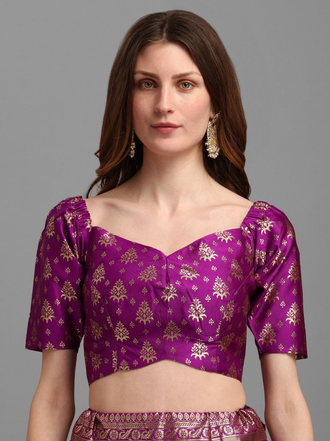 Lorenvalley Fashion Purple Brocade Fabric Lehenga & Unstitched Blouse With Dupatta | Swadesiicart