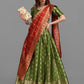 Lorenvalley Fashion Mahendi Brocade Fabric Lehenga & Unstitched Blouse With Dupatta | Swadesiicart