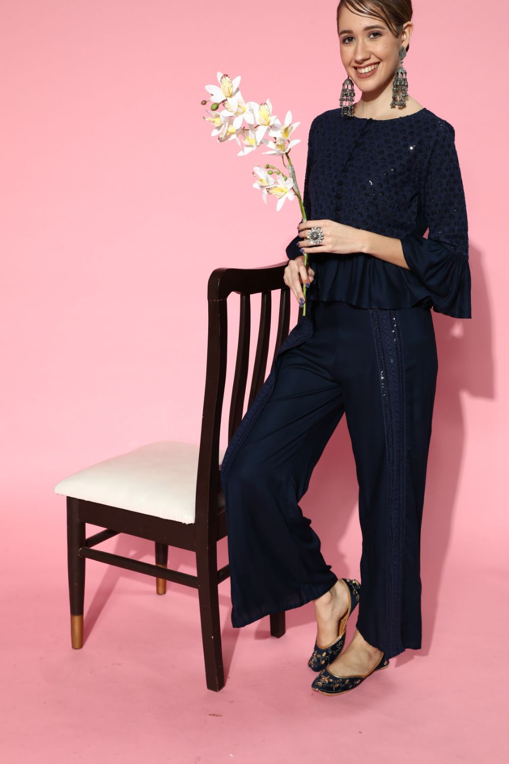 Juniper Womens Navyblue Rayon Embellished Peplum Clothing Set | Swadesiicart