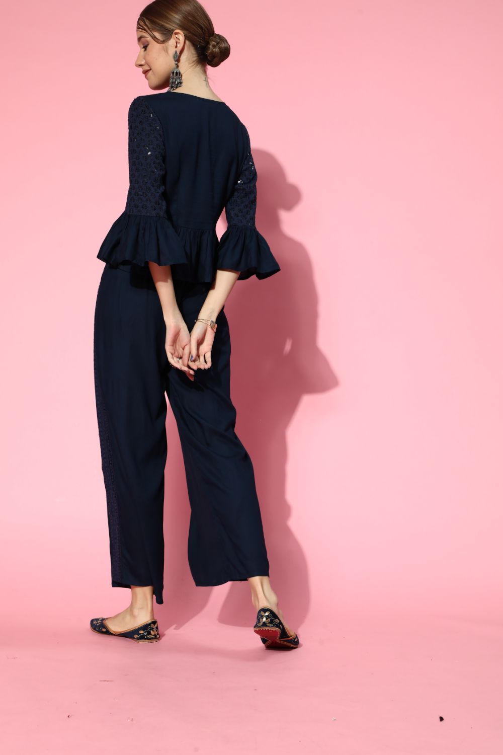Juniper Womens Navyblue Rayon Embellished Peplum Clothing Set | Swadesiicart