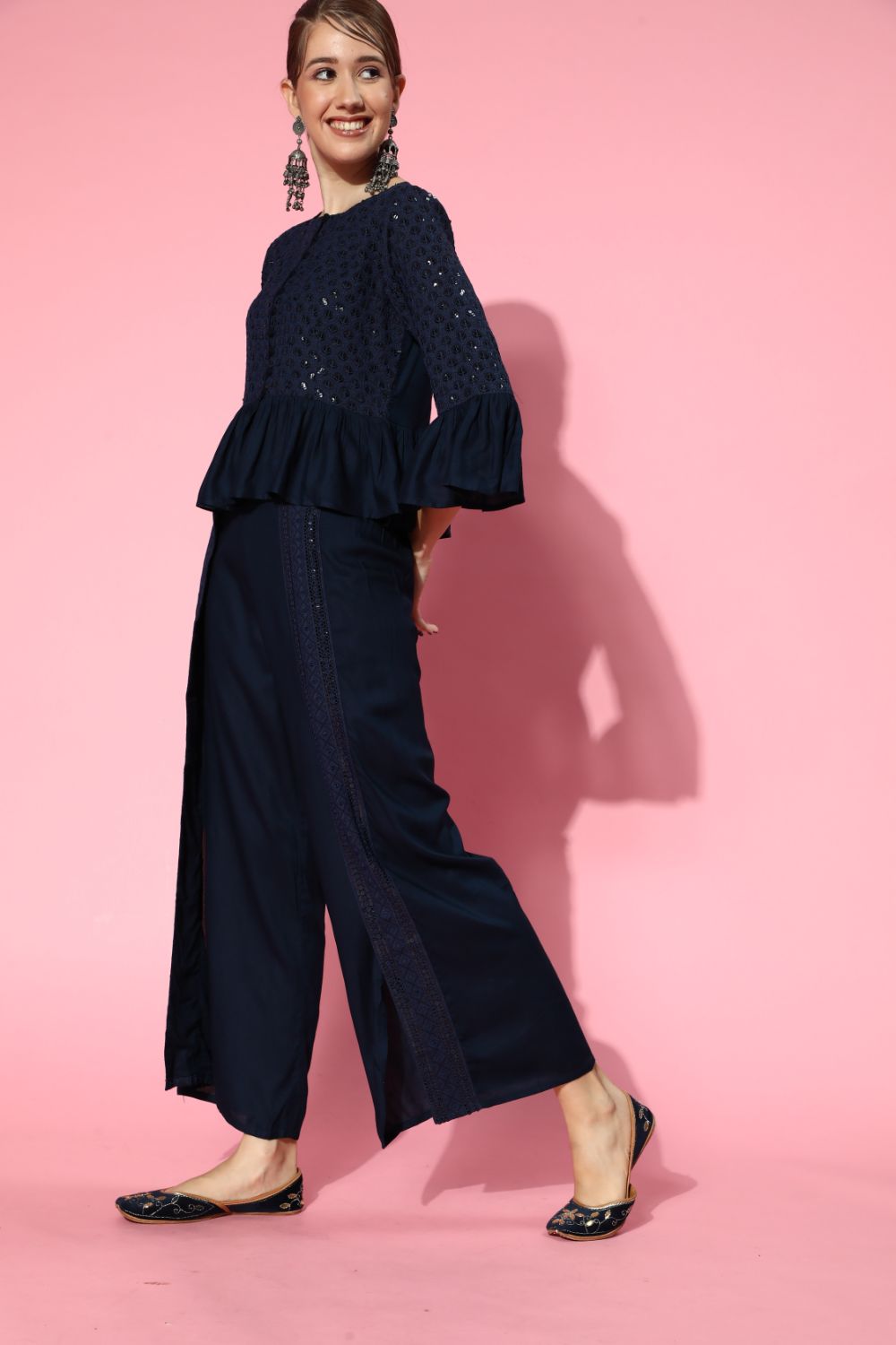 Juniper Womens Navyblue Rayon Embellished Peplum Clothing Set | Swadesiicart