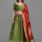 Lorenvalley Fashion Mahendi Brocade Fabric Lehenga & Unstitched Blouse With Dupatta | Swadesiicart