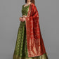 Lorenvalley Fashion Mahendi Brocade Fabric Lehenga & Unstitched Blouse With Dupatta | Swadesiicart