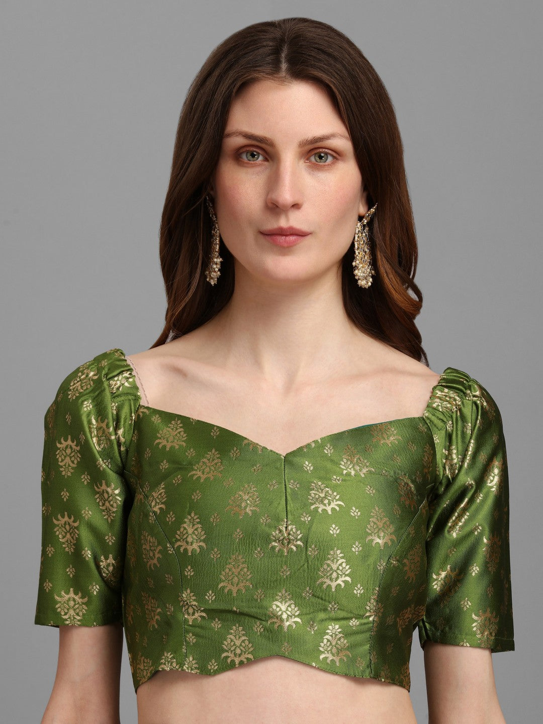 Lorenvalley Fashion Mahendi Brocade Fabric Lehenga & Unstitched Blouse With Dupatta | Swadesiicart