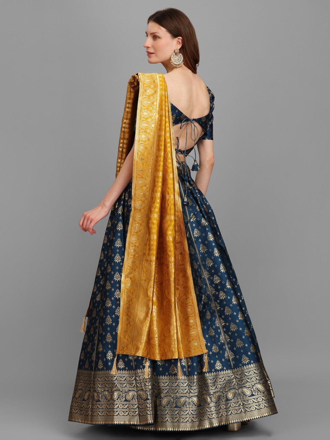 Lorenvalley Fashion Rama Brocade Fabric Lehenga & Unstitched Blouse With Dupatta | Swadesiicart