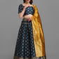 Lorenvalley Fashion Rama Brocade Fabric Lehenga & Unstitched Blouse With Dupatta | Swadesiicart