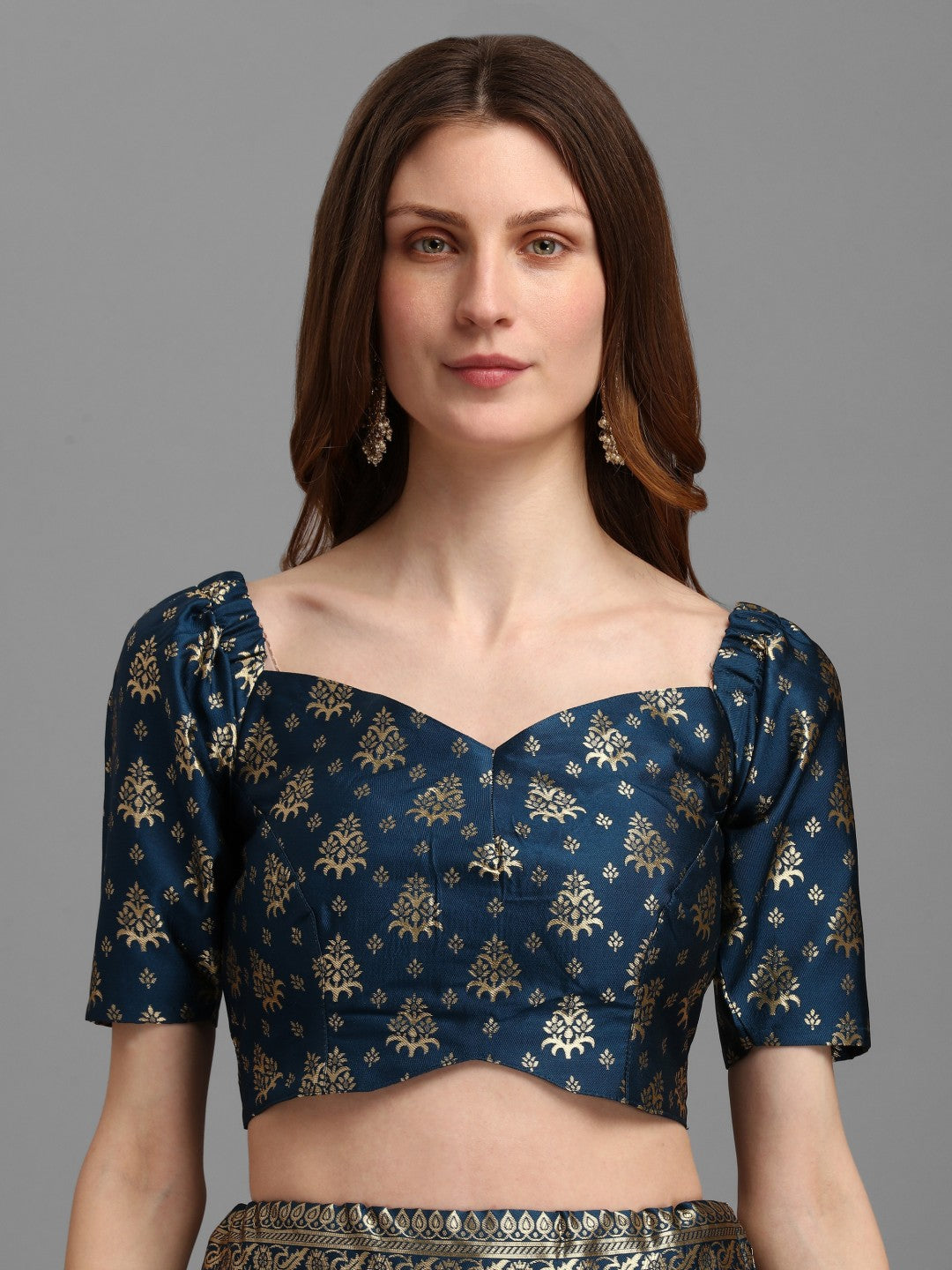 Lorenvalley Fashion Rama Brocade Fabric Lehenga & Unstitched Blouse With Dupatta | Swadesiicart