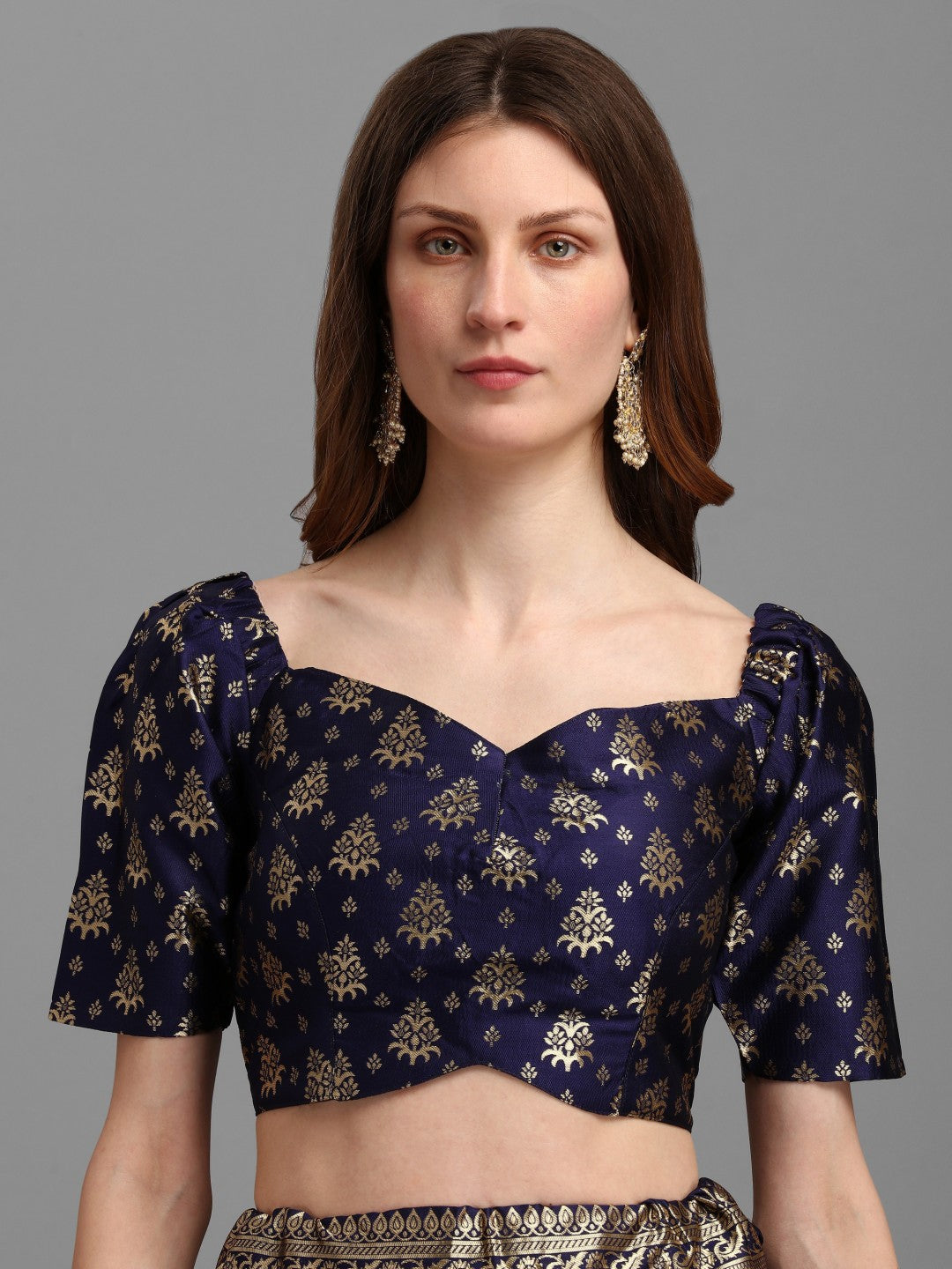 Lorenvalley Fashion Blue Brocade Fabric Lehenga & Unstitched Blouse With Dupatta | Swadesiicart