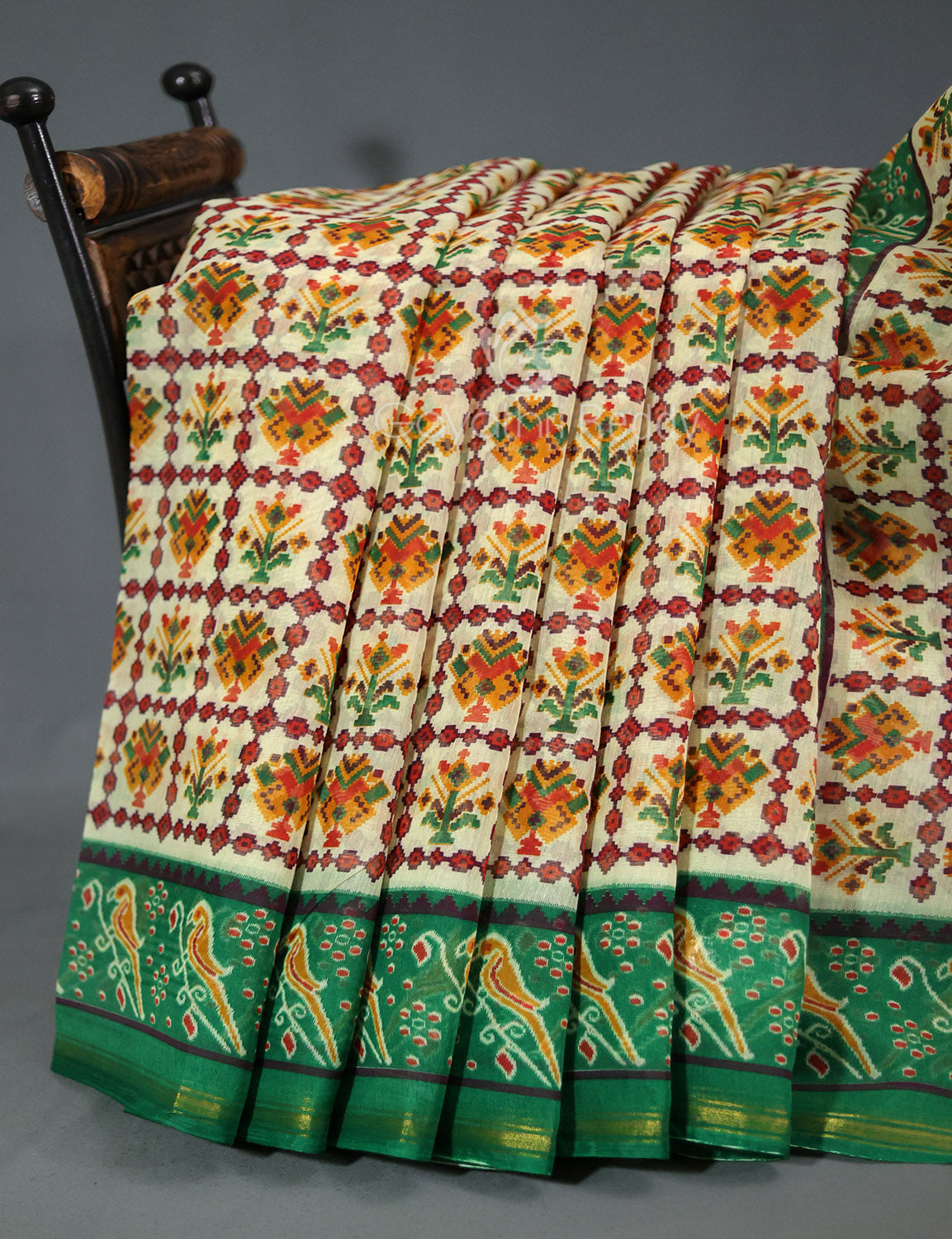 Shades of Cream Patola Print Semi Chanderi Saree By Gayathri Reddy Designer Studio | Swadesiicart
