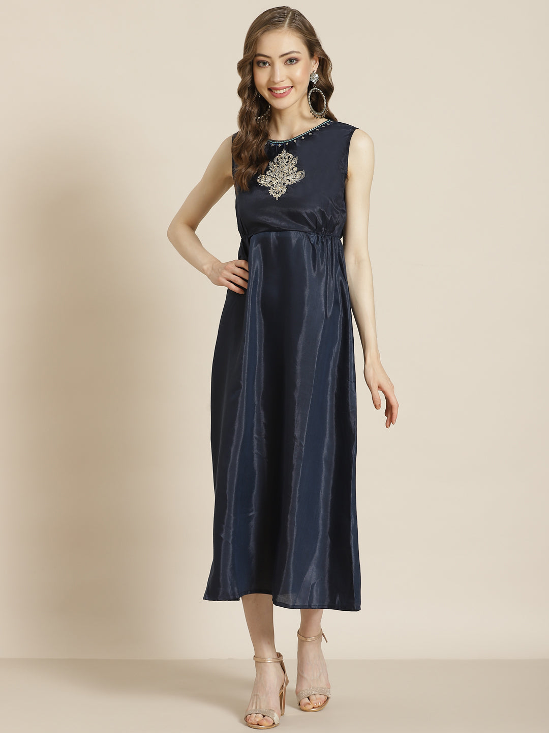 Juniper Women Navyblue Georgette Printed Jacket Style Dress | Swadesiicart