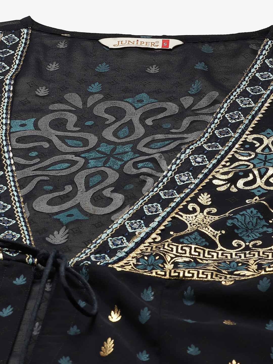 Juniper Women Navyblue Georgette Printed Jacket Style Dress | Swadesiicart