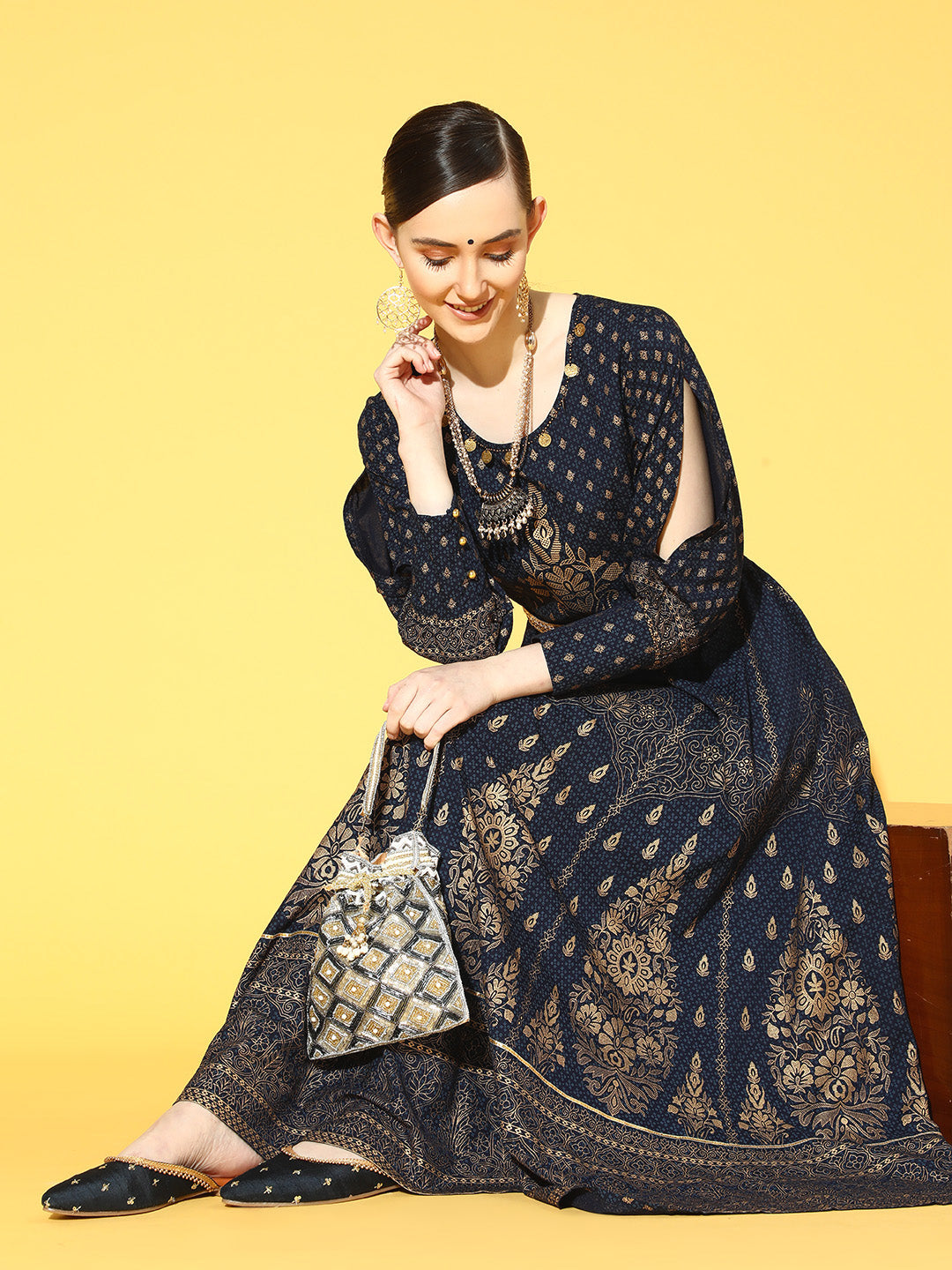 Juniper Women Navyblue Rayon Printed Flared Dress | Swadesiicart