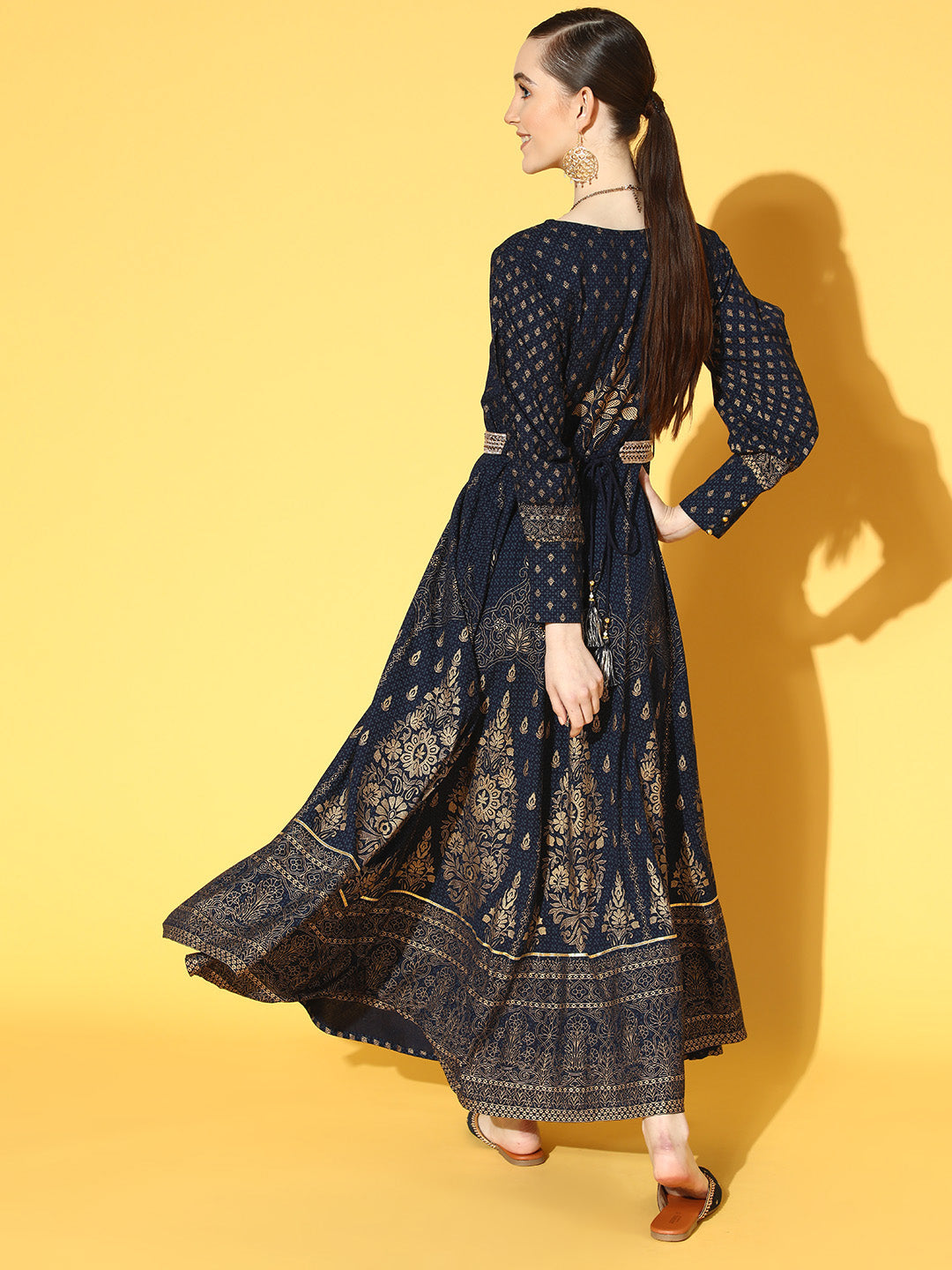 Juniper Women Navyblue Rayon Printed Flared Dress | Swadesiicart