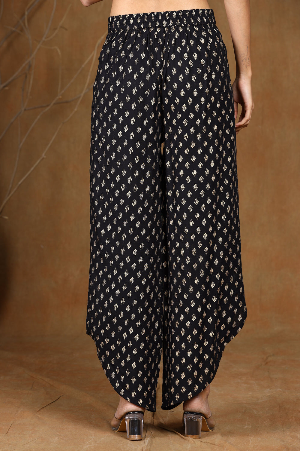 Juniper Women's Black Rayon Printed Tulip Dhoti Pant | Swadesiicart