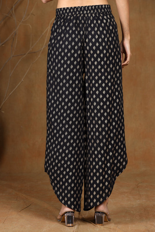 Juniper Women's Black Rayon Printed Tulip Dhoti Pant | Swadesiicart