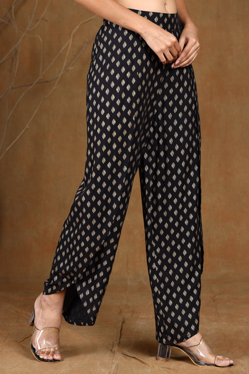 Juniper Women's Black Rayon Printed Tulip Dhoti Pant | Swadesiicart