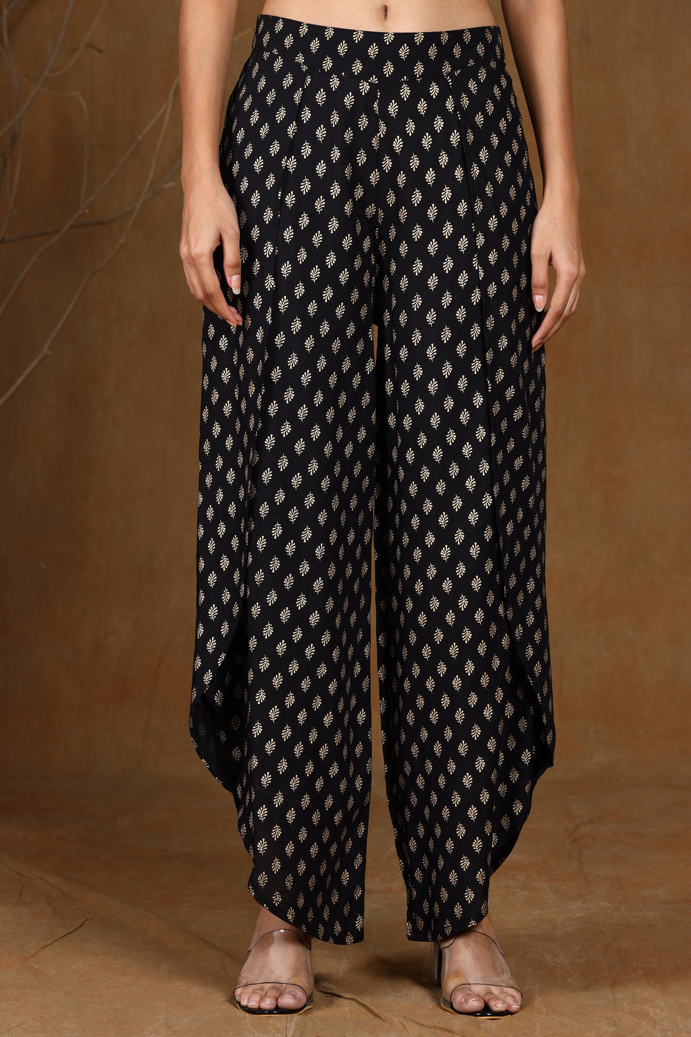 Juniper Women's Black Rayon Printed Tulip Dhoti Pant | Swadesiicart