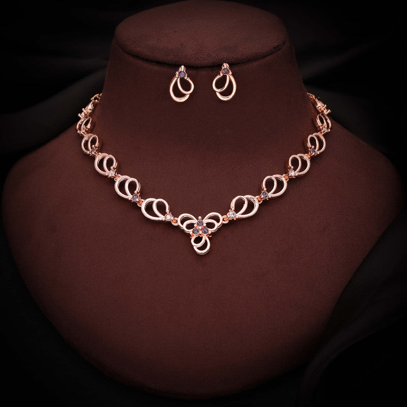 Tehzeeb Creationss Gold-Polished Choker Lavender Stone Necklace With Stud Earrings - Swadesiicart