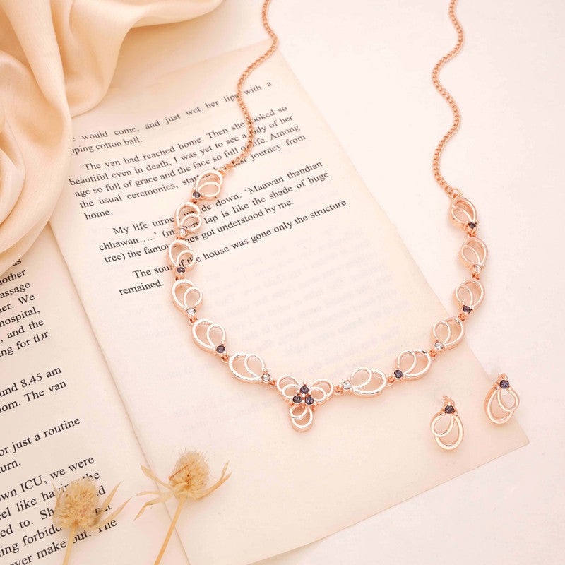 Tehzeeb Creationss Gold-Polished Choker Lavender Stone Necklace With Stud Earrings - Swadesiicart