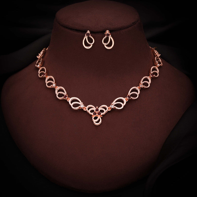 Tehzeeb Creationss Gold-Polished Choker Maroon Stone Necklace With Stud Earrings - Swadesiicart