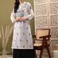 ADA Ethnic Motifs Embroidered Notch Neck Cotton Chikankari Straight Kurta | Swadesiicart