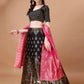 Lorenvalley Fashion Black & Pink Semi-Stitched Lehenga & Unstitched Blouse With Dupatta | Swadesiicart