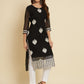 HERE&NOW Black & White Ethnic Motifs Chikankari Embroidered Georgette Kurta | Swadesiicart