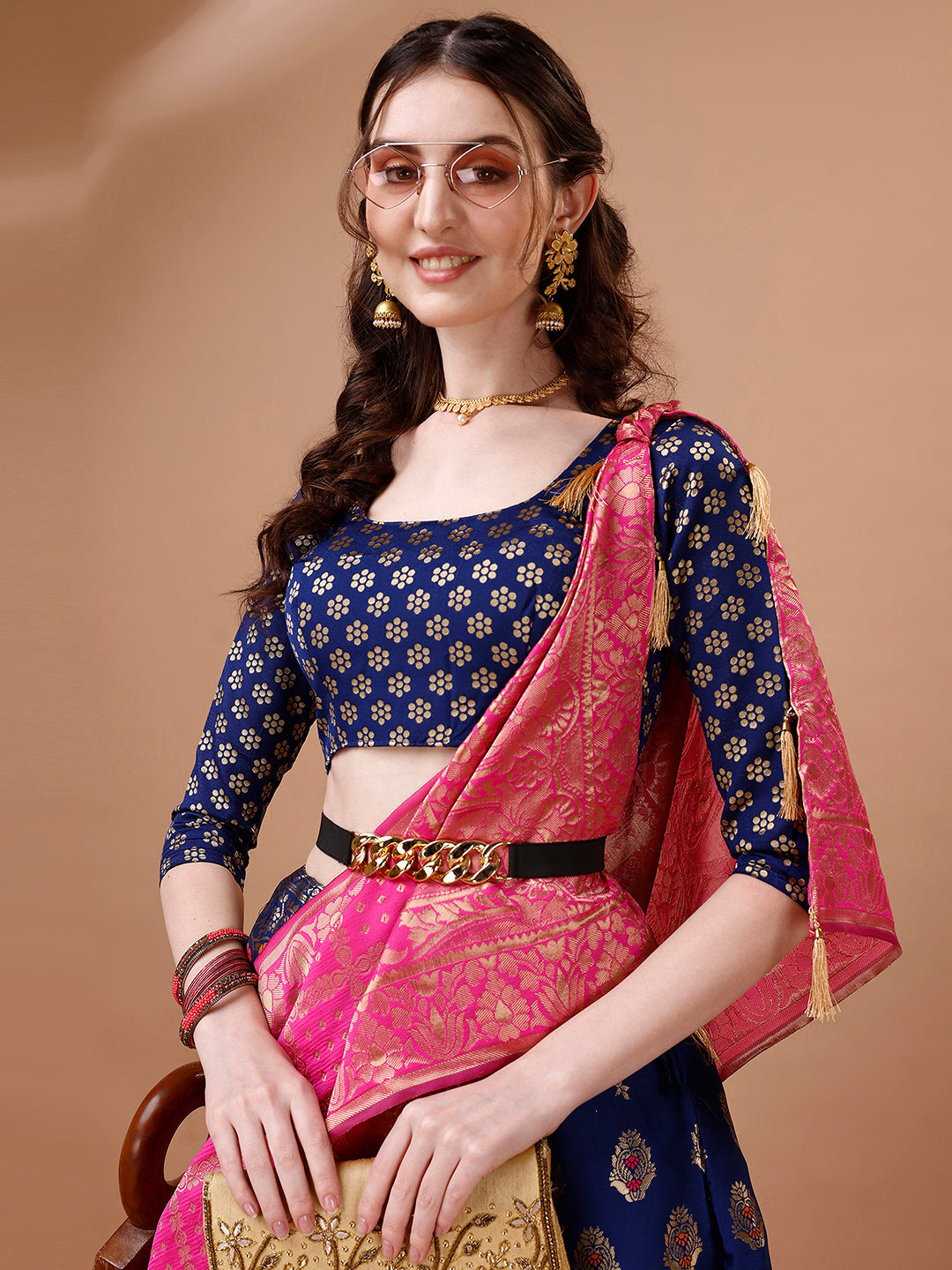 Lorenvalley Fashion Blue & Pink Semi-Stitched Lehenga & Unstitched Blouse With Dupatta | Swadesiicart