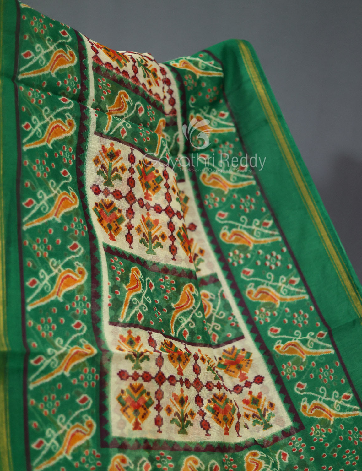 Shades of Cream Patola Print Semi Chanderi Saree By Gayathri Reddy Designer Studio | Swadesiicart