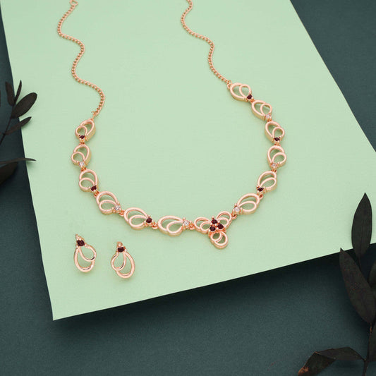 Tehzeeb Creationss Gold-Polished Choker Maroon Stone Necklace With Stud Earrings - Swadesiicart