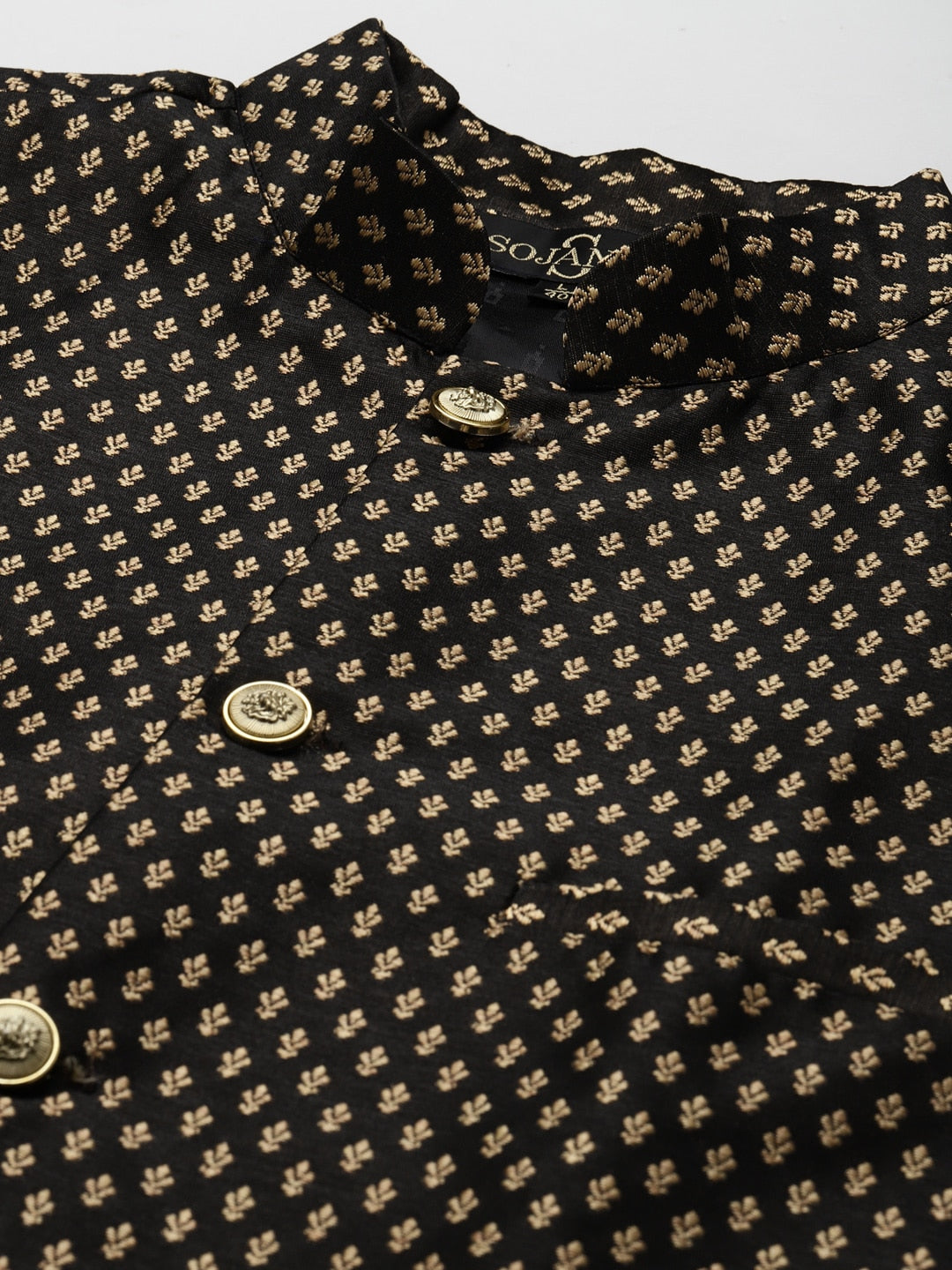Sojanya Men Black Solid Kurta with Churidar & Nehru Jacket | Swadesiicart