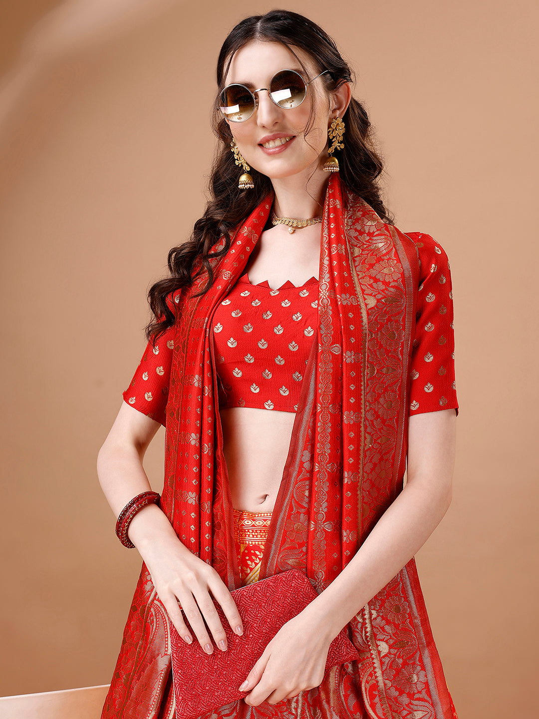 Lorenvalley Fashion Yellow & Red Semi-Stitched Lehenga & Unstitched Blouse With Dupatta | Swadesiicart