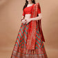 Lorenvalley Fashion Green & Red Semi-Stitched Lehenga & Unstitched Blouse With Dupatta | Swadesiicart