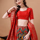 Lorenvalley Fashion Green & Red Semi-Stitched Lehenga & Unstitched Blouse With Dupatta | Swadesiicart