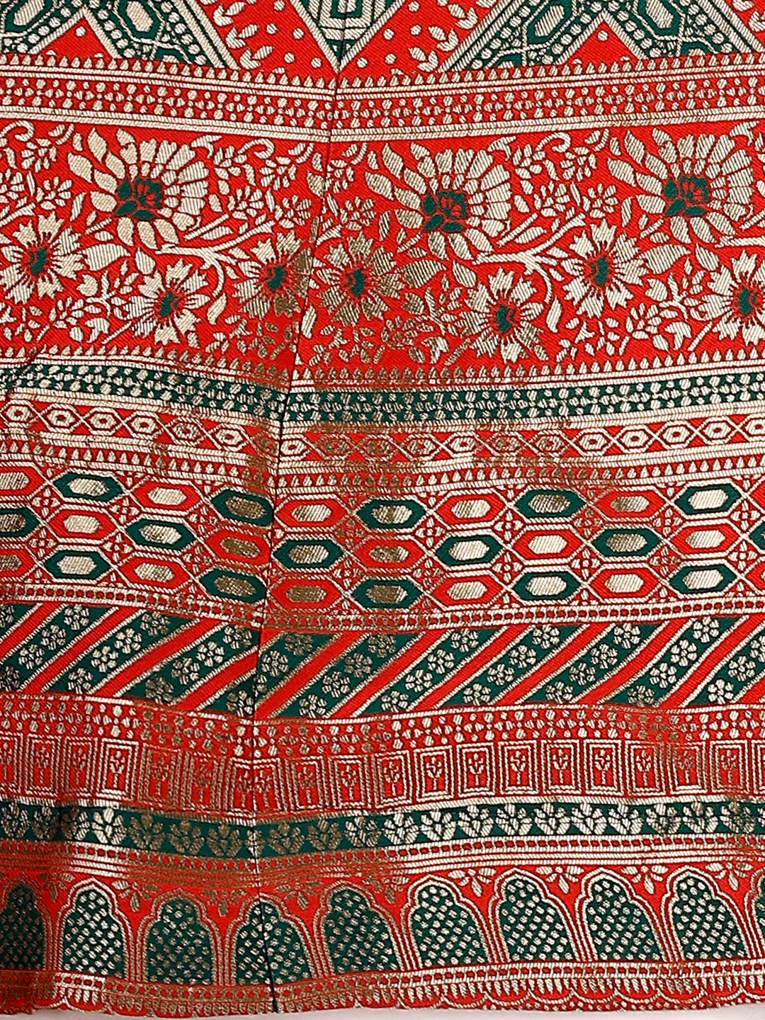 Lorenvalley Fashion Green & Red Semi-Stitched Lehenga & Unstitched Blouse With Dupatta | Swadesiicart