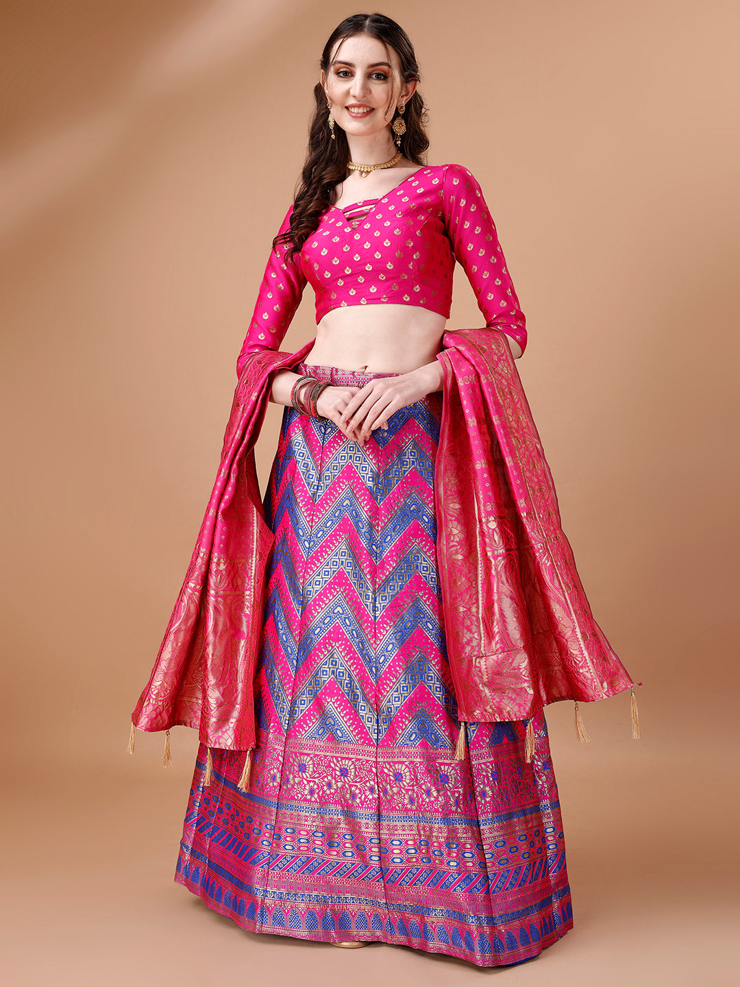 Lorenvalley Fashion Purple & Pink Semi-Stitched Lehenga & Unstitched Blouse With Dupatta | Swadesiicart