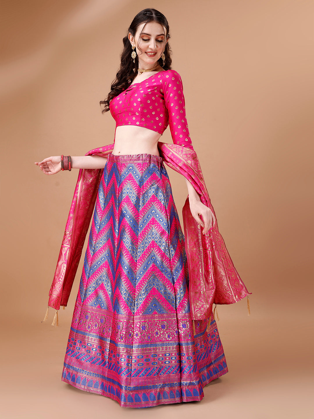 Lorenvalley Fashion Purple & Pink Semi-Stitched Lehenga & Unstitched Blouse With Dupatta | Swadesiicart