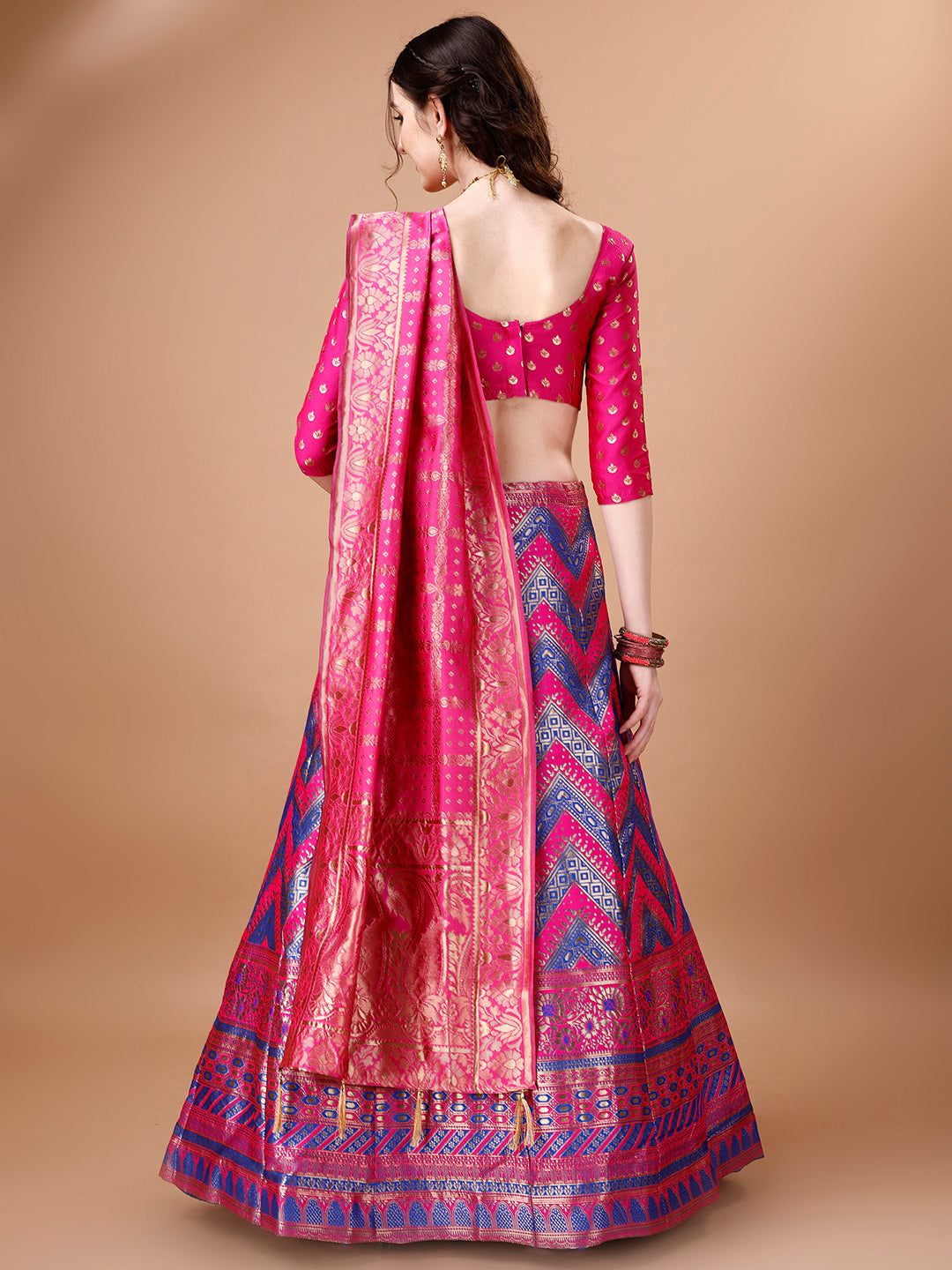 Lorenvalley Fashion Purple & Pink Semi-Stitched Lehenga & Unstitched Blouse With Dupatta | Swadesiicart