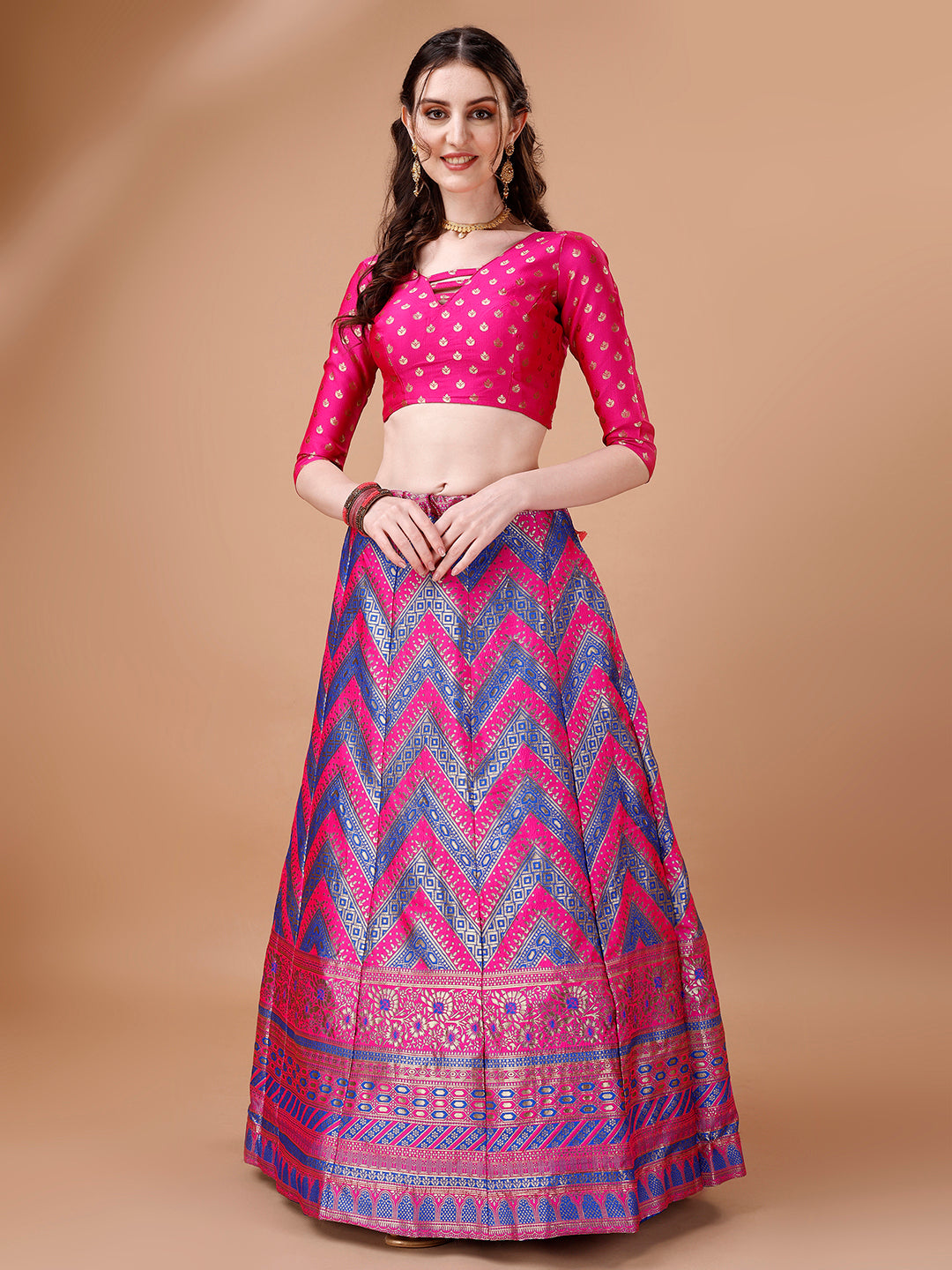 Lorenvalley Fashion Purple & Pink Semi-Stitched Lehenga & Unstitched Blouse With Dupatta | Swadesiicart