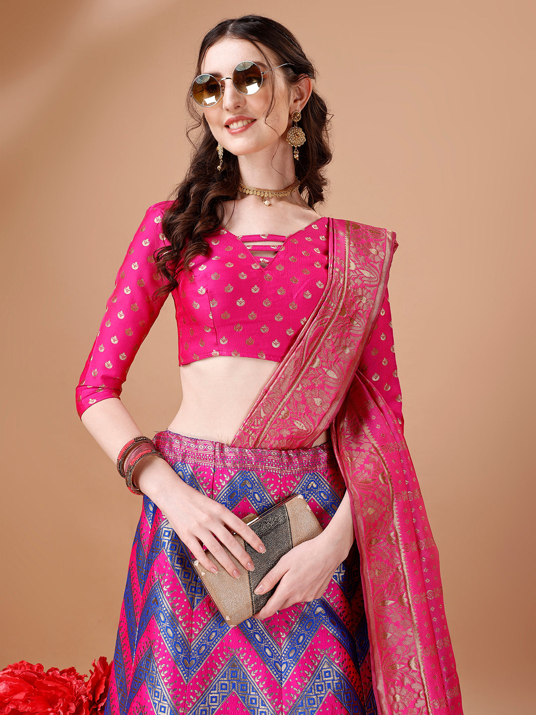 Lorenvalley Fashion Purple & Pink Semi-Stitched Lehenga & Unstitched Blouse With Dupatta | Swadesiicart