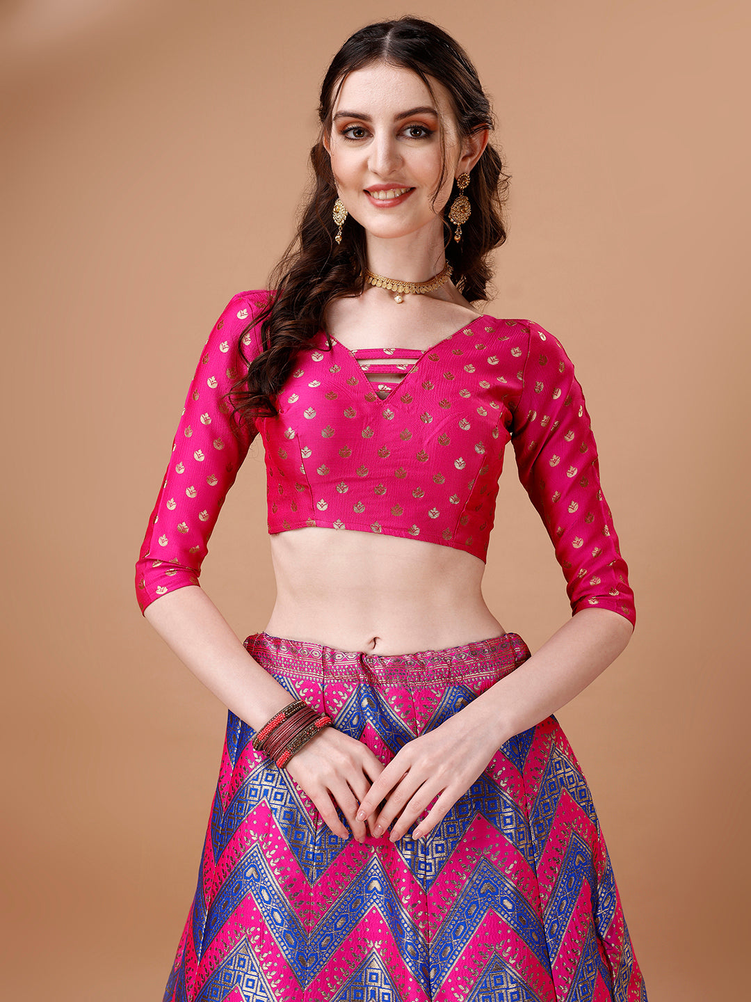 Lorenvalley Fashion Purple & Pink Semi-Stitched Lehenga & Unstitched Blouse With Dupatta | Swadesiicart