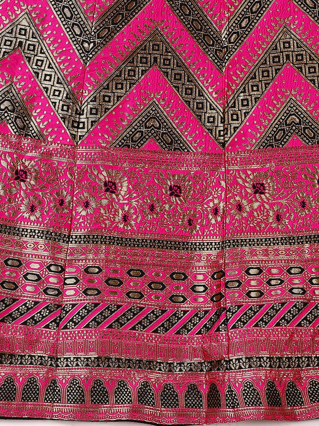 Lorenvalley Fashion Black & Pink Semi-Stitched Lehenga & Unstitched Blouse With Dupatta | Swadesiicart