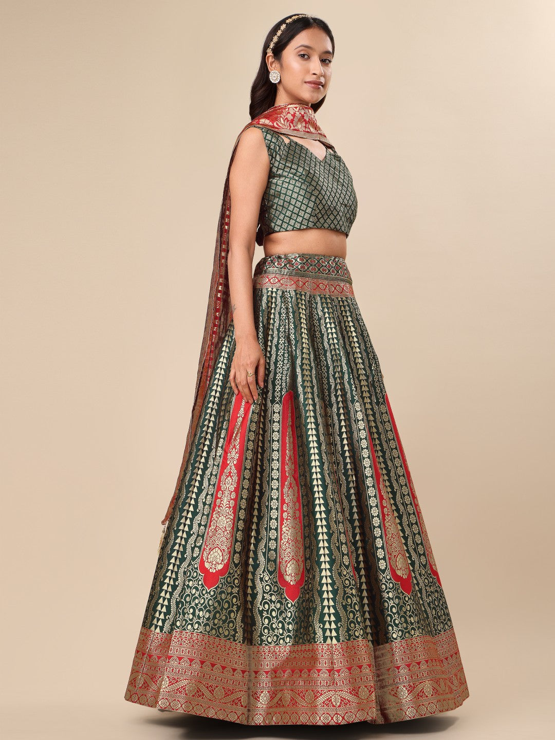 Lorenvalley Fashion Green Ready to Wear Lehenga & Unstitched Blouse With Dupatta | Swadesiicart