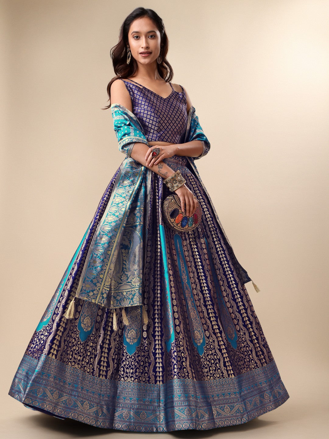 Lorenvalley Fashion Blue Ready to Wear Lehenga & Unstitched Blouse With Dupatta | Swadesiicart